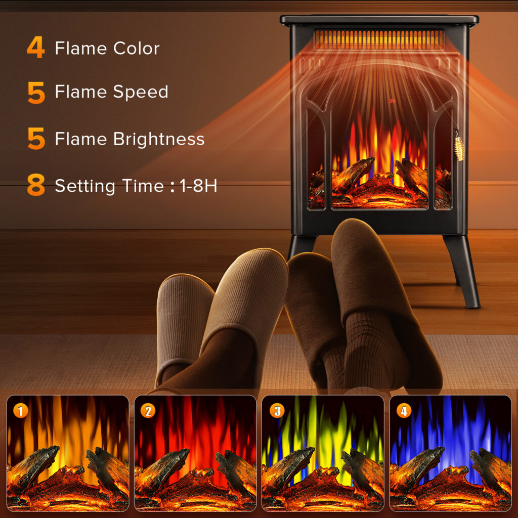Auseo Electric Fireplace Heater 16″, All-metal Frame Freestanding Stove ...